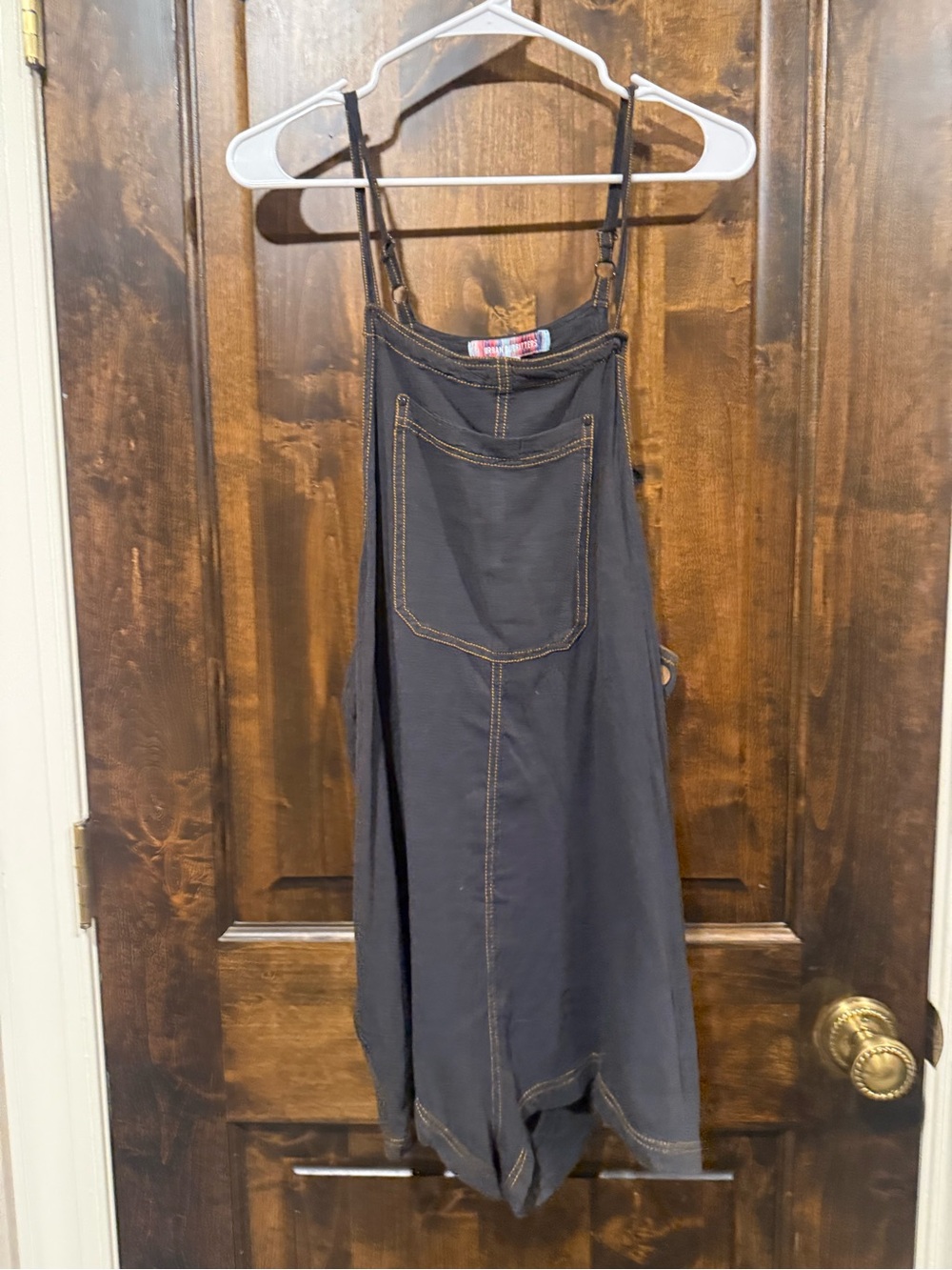 NEW WITH TAGS Black Denim Overalls Dress with Contrast Stitching